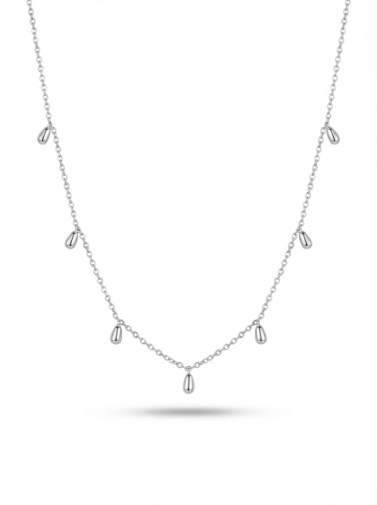 Sterling Silver Chain Necklace With Teardrop Charms