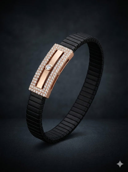 Black Flex Bracelet with Rose Gold Diamond Bar