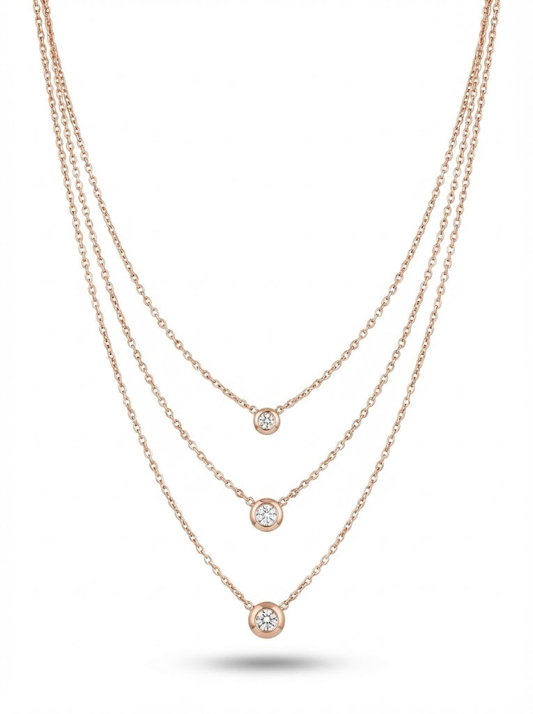 Melissa 3 Layer Dimond Necklace In Rose Gold