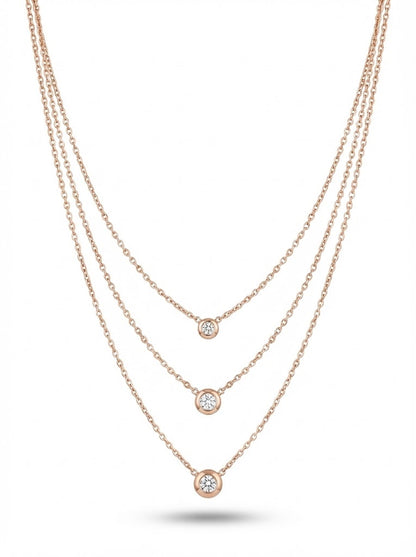 Melissa 3 Layer Dimond Necklace In Rose Gold