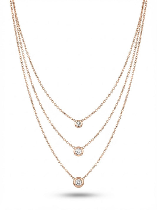 Melissa 3 Layer Dimond Necklace In Rose Gold