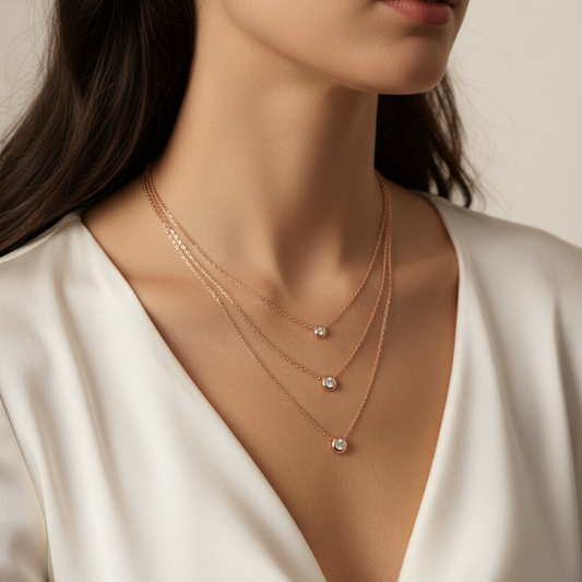 Melissa 3 Layer Dimond Necklace In Rose Gold