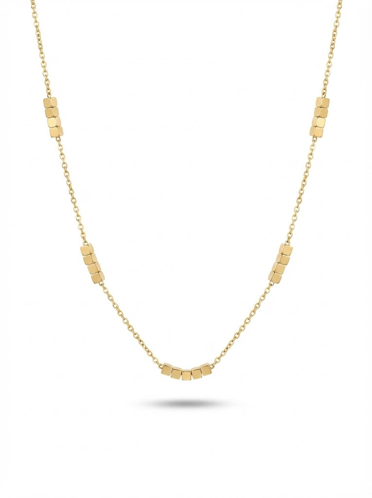 Cube Shaped Beads Gold Chain Necklace