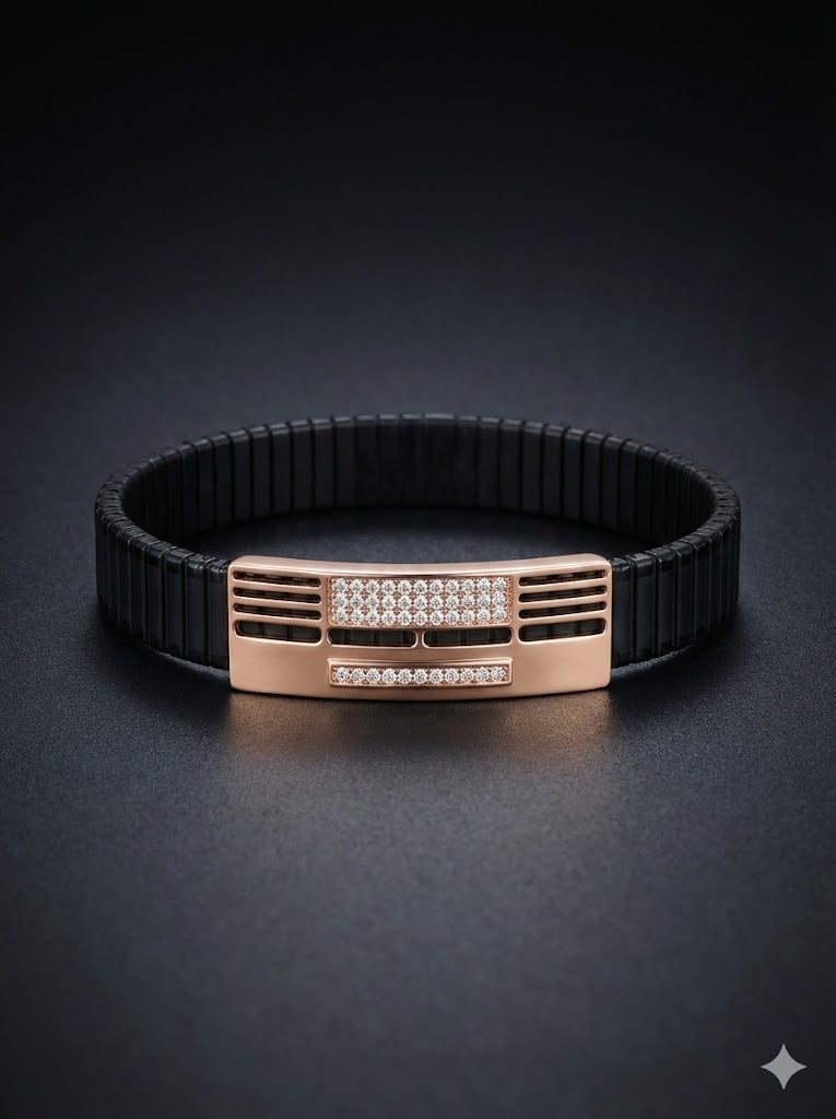 Black Titanium Stretch Bracelet with Rose Gold Diamond Accent