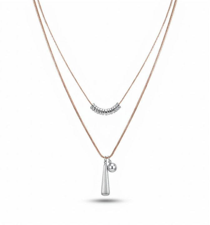 Gold Tone Layered Necklace With Ring Bead Strand