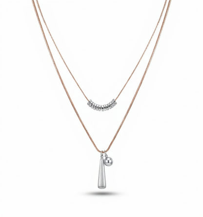 Gold Tone Layered Necklace With Ring Bead Strand